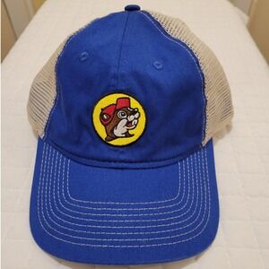 Buc-ees Beaver Royal Blue Trucker Snapback Cap Ivory Mesh Collectible Hat Fandom